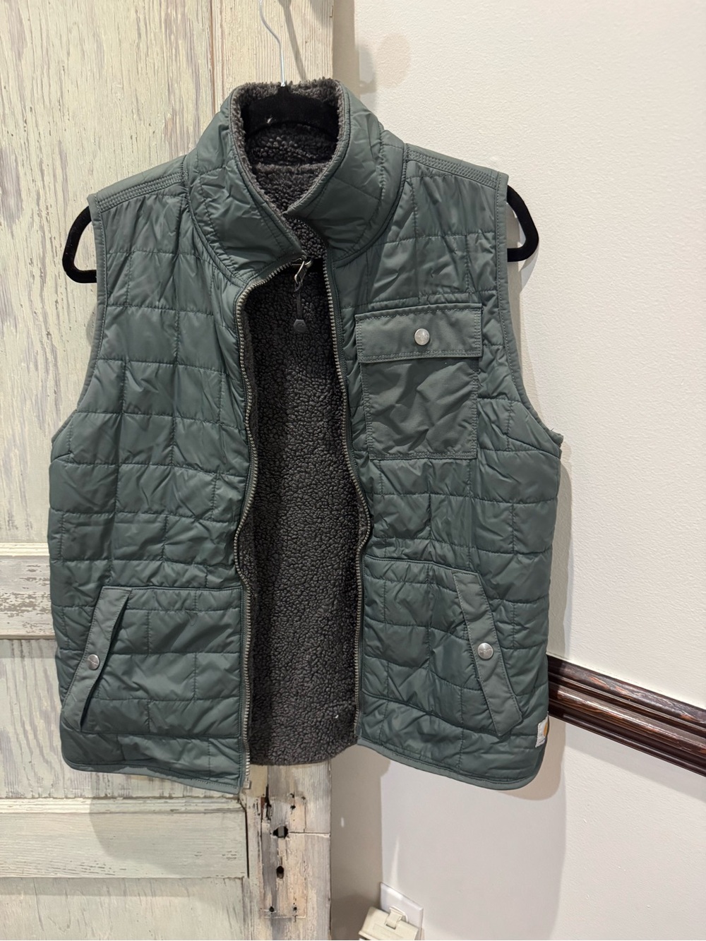 Carhartt Vest Womens M Green Reversible Sherpa Fleece Lined Quilted Zip 103907